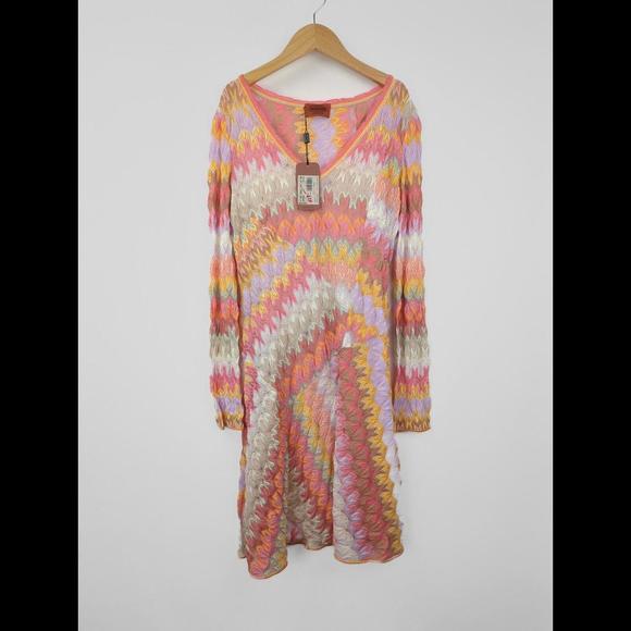 [SOLD] NWT MISSONI Women's Sz IT 40 US 6 Blandine Orange Pink Knit Dress Italy - Picture 2 of 12